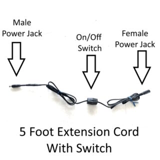 Extension cord for water pumps utilizing power jack connections and a switch