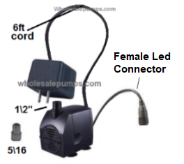Jia Pin branded submersible water pump. Model: JP-355LED. Water pump comes with female led connector.
