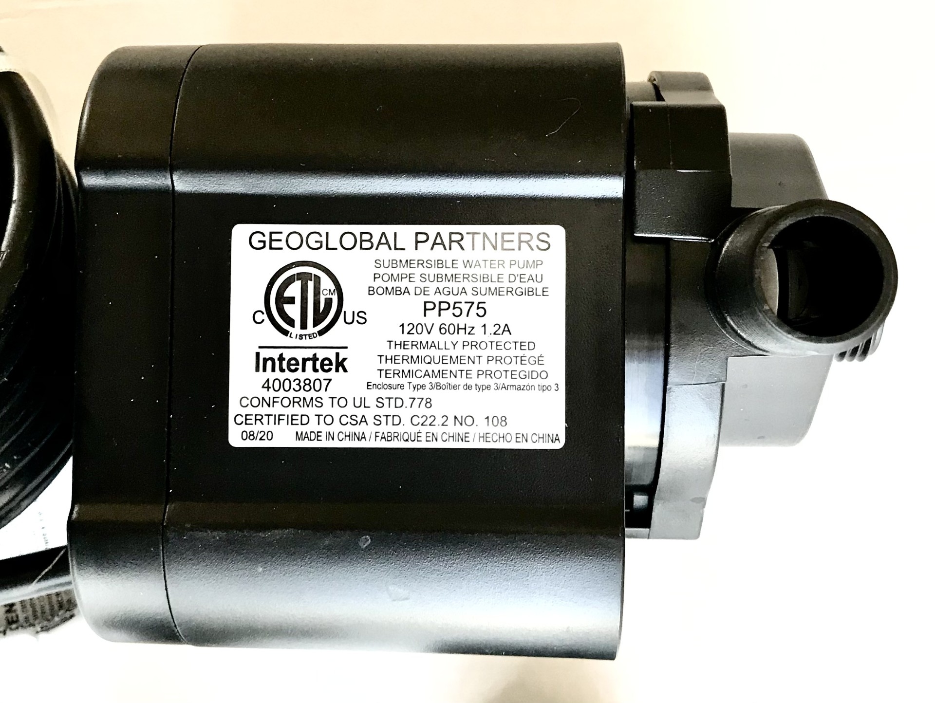 replacement pump for Intertek 4003807 Geoglobal Partners Pp575 Submersible Water Pump 120v 60hz 1.2a Thermally Protected Conforms To Ul Std 778